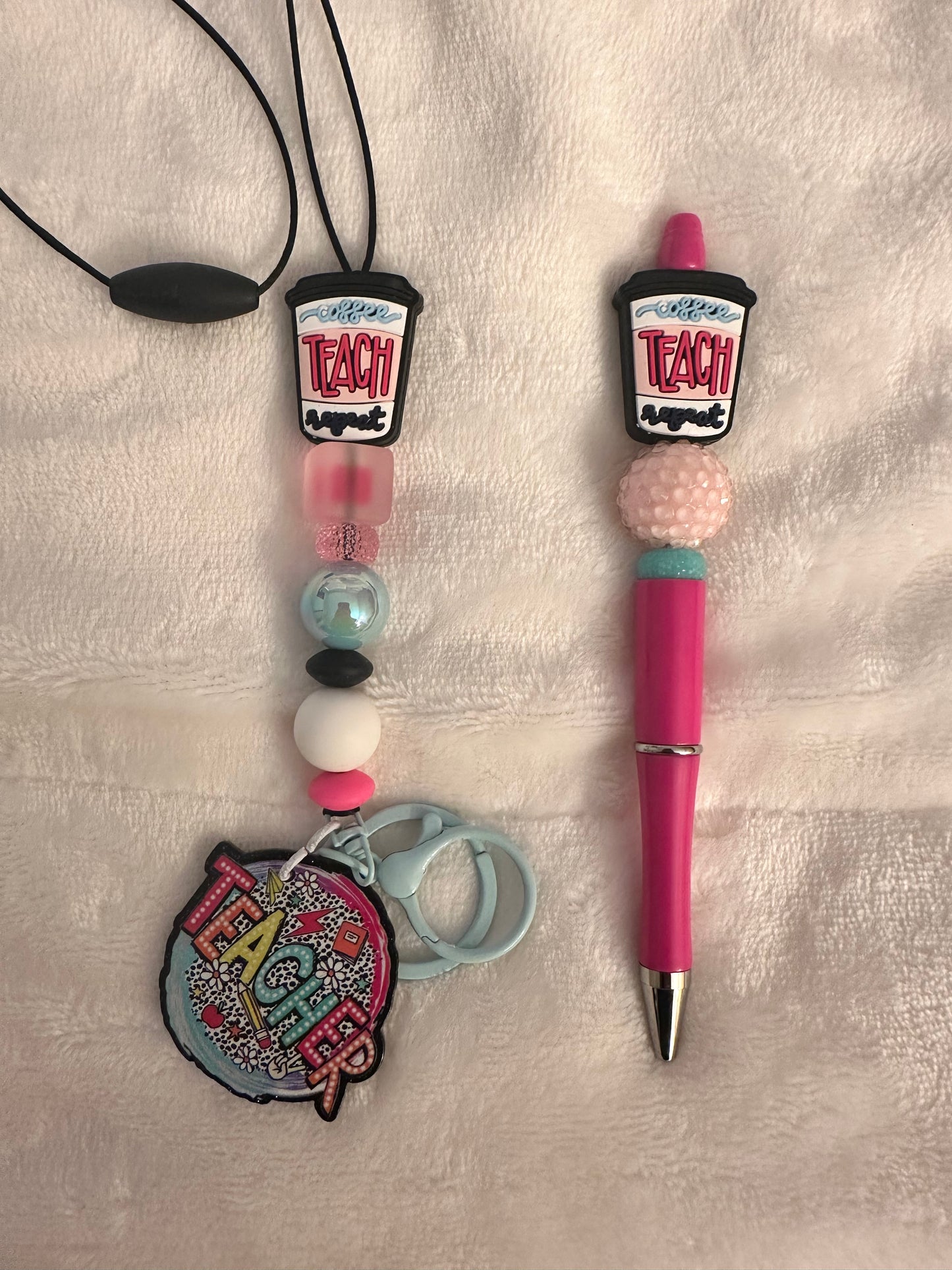 Coffee,teach,repeat lanyard & pen set