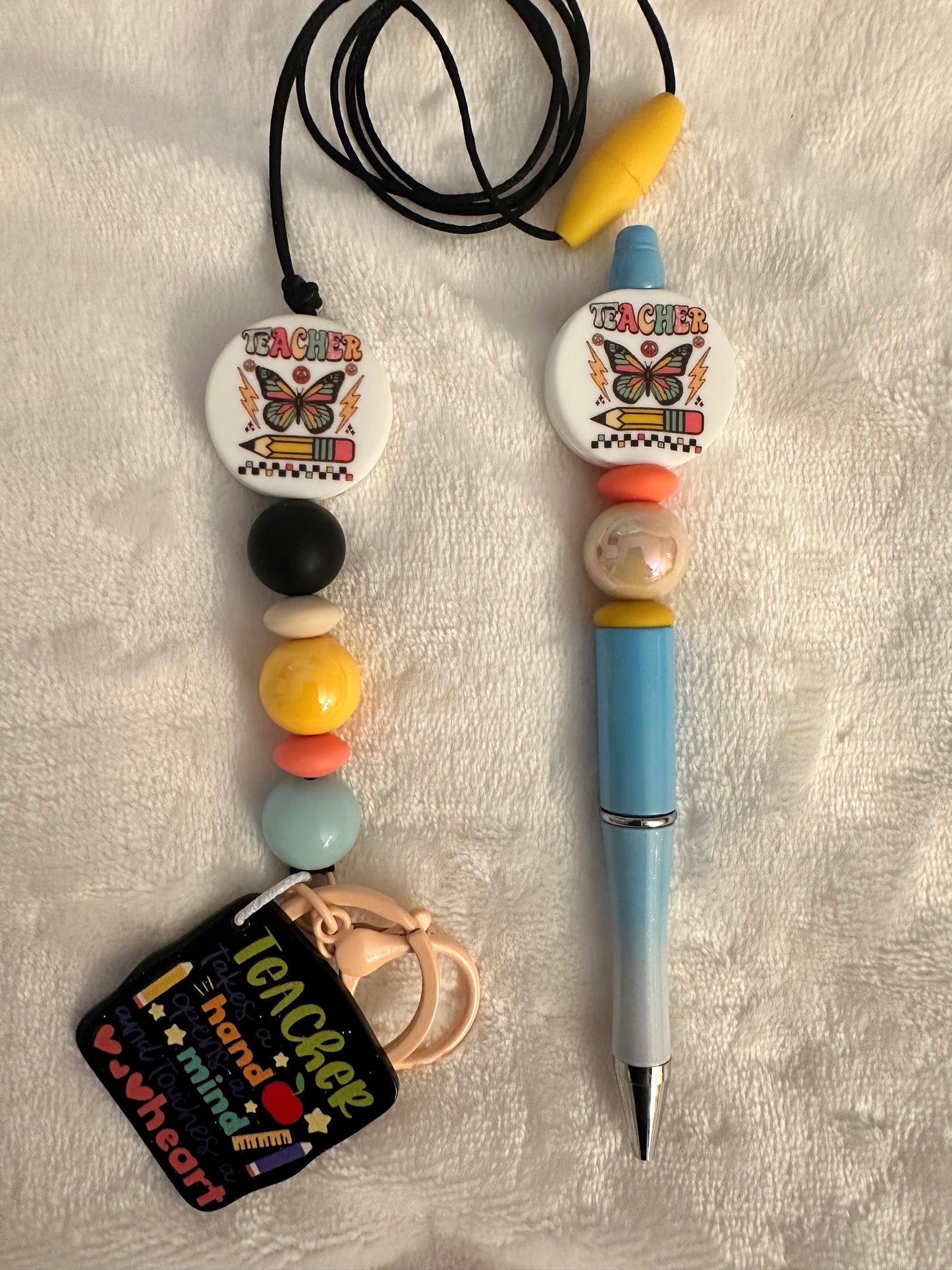 Teacher Boho butterfly lanyard & pen set