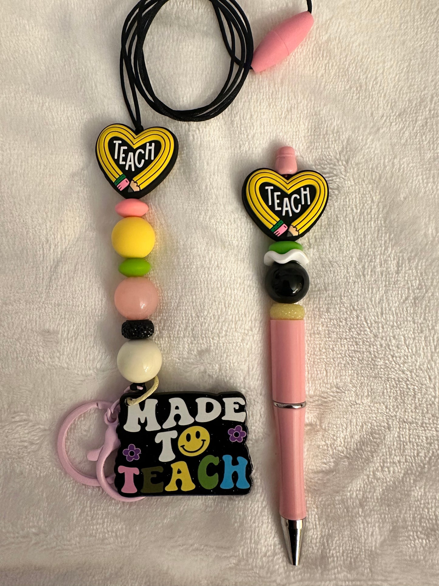 Teach pencil heart lanyard & pen set
