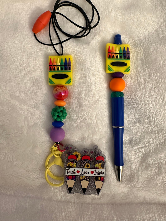 Crayon lanyard & pen set (royal blue)
