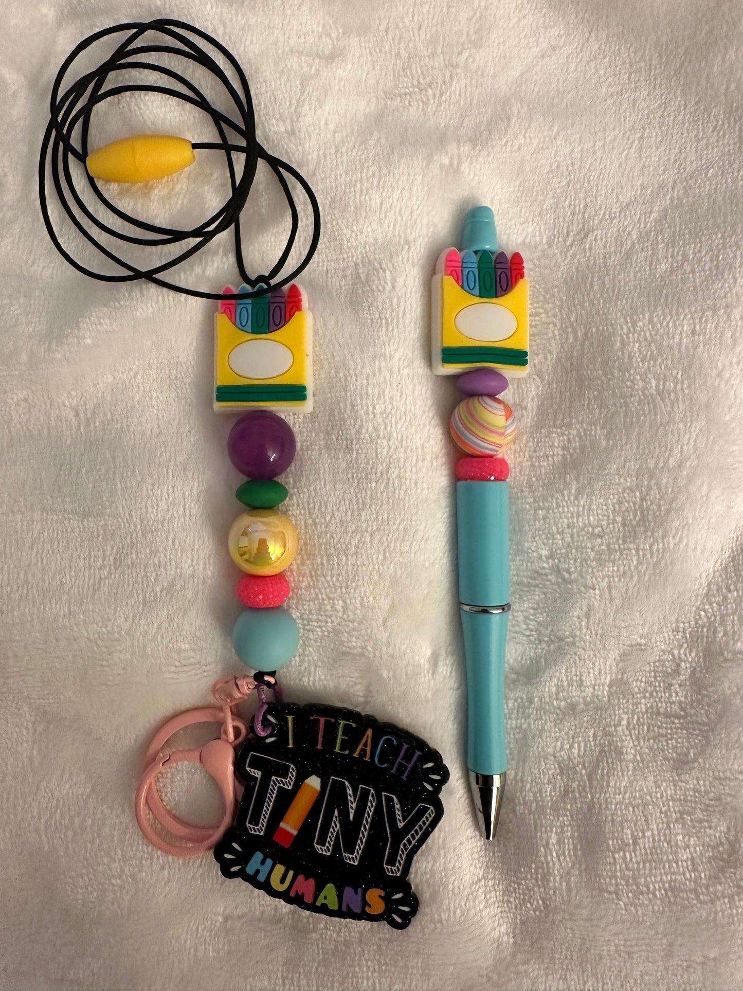 Crayon lanyard & pen set (light teal)